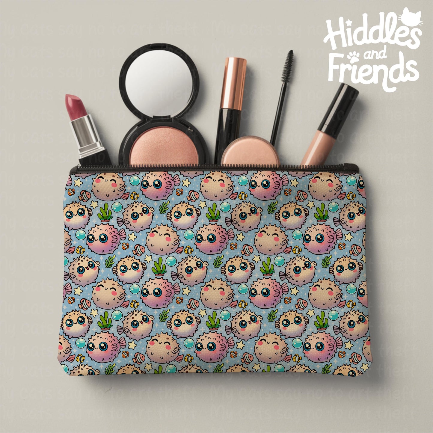 Kawaii Puffer Fish Seamless Pattern