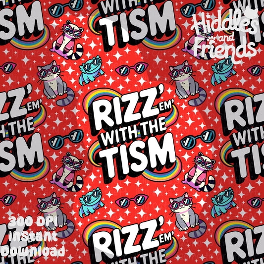 Rizz 'Em With The Tism Seamless Pattern Red