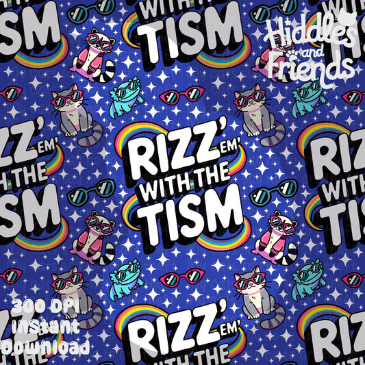 Rizz 'Em With The Tism Seamless Pattern - Blue