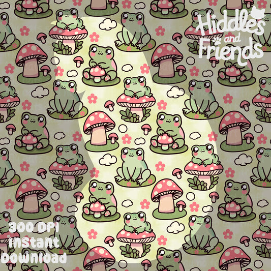 Seamless Frog and Mushroom Pattern
