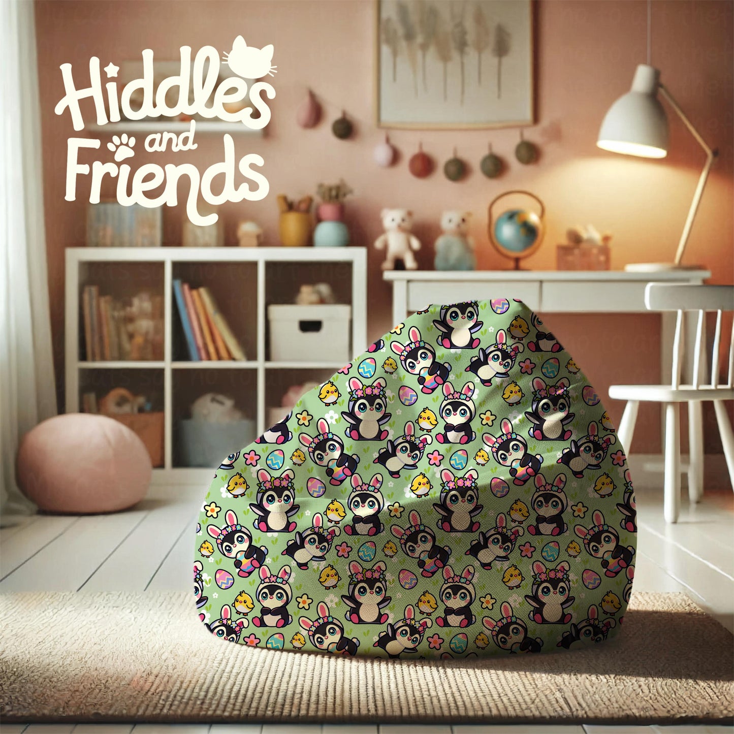 Penguins in Bunny Ears Seamless Pattern