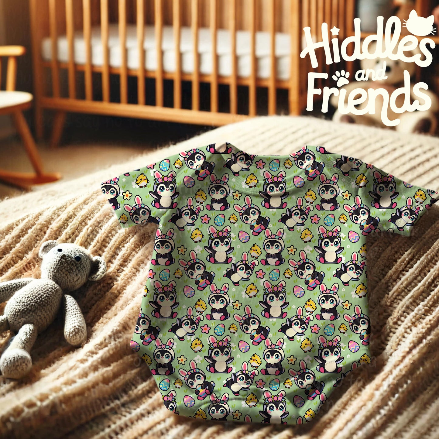 Penguins in Bunny Ears Seamless Pattern