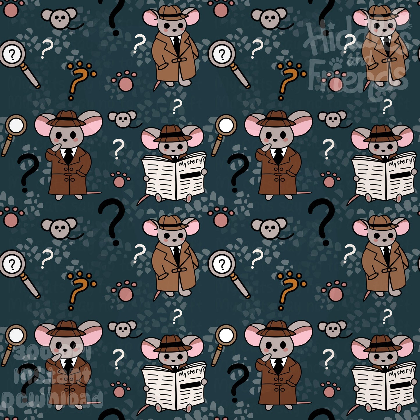 Detective Mice Noir Seamless Pattern – Blue