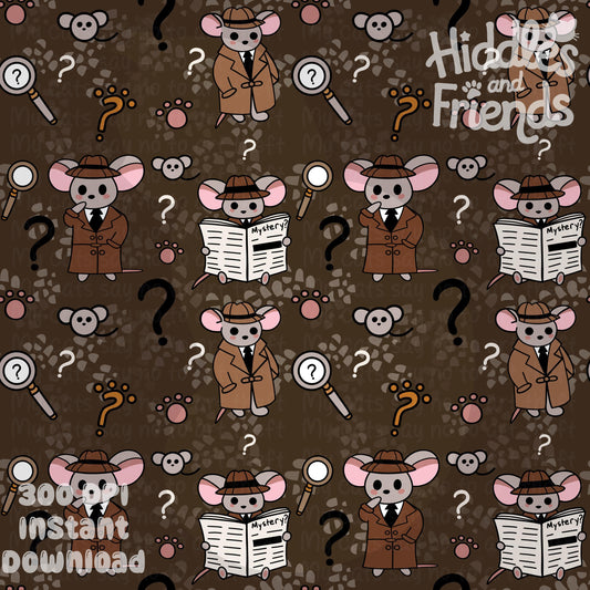 Detective Mice Noir Seamless Pattern – Brown