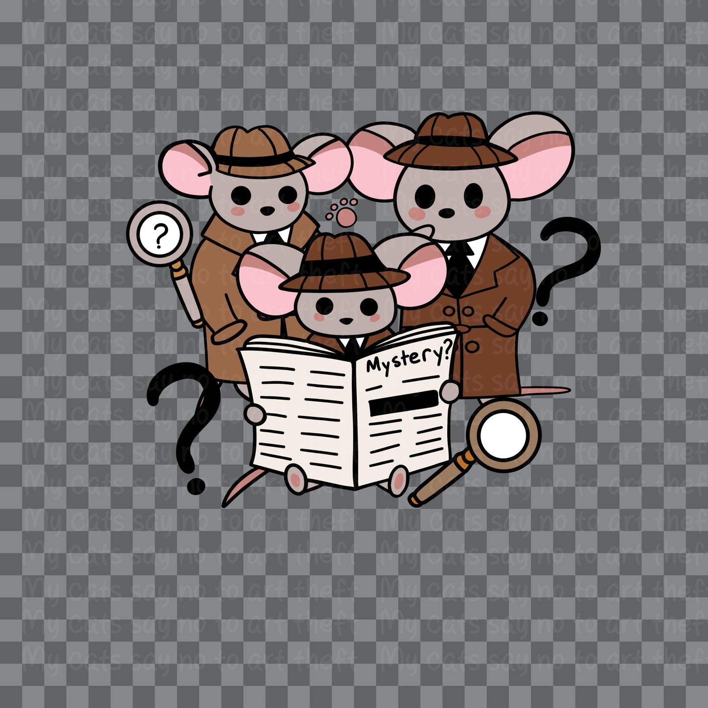 Detective Mice Digital Sticker – Mystery Noir Clipart