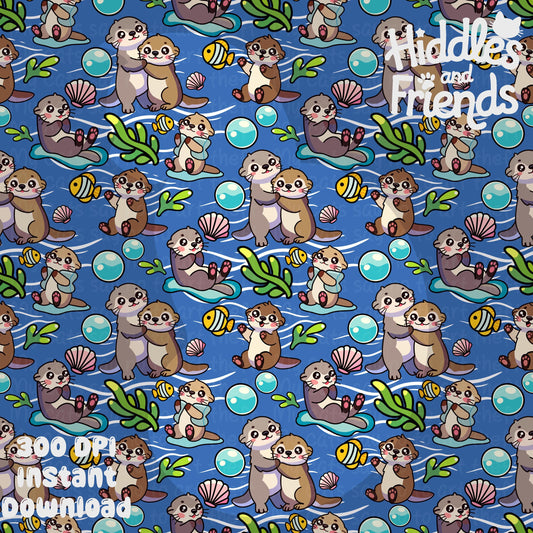 Sea Otters Seamless Pattern