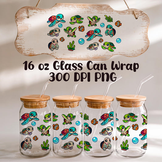 Sea Turtles & Ocean Friends Glass Can Wrap