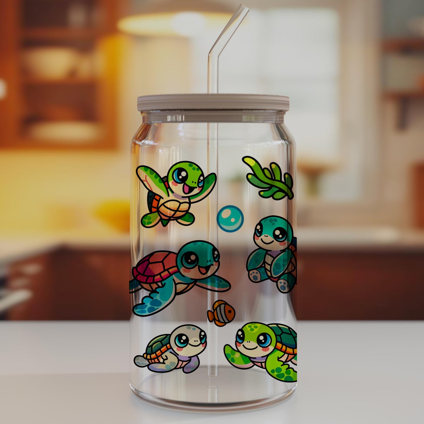Sea Turtles & Ocean Friends Glass Can Wrap