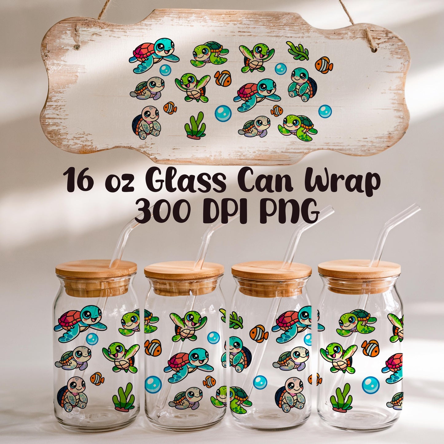 Sea Turtles & Ocean Friends Glass Can Wrap