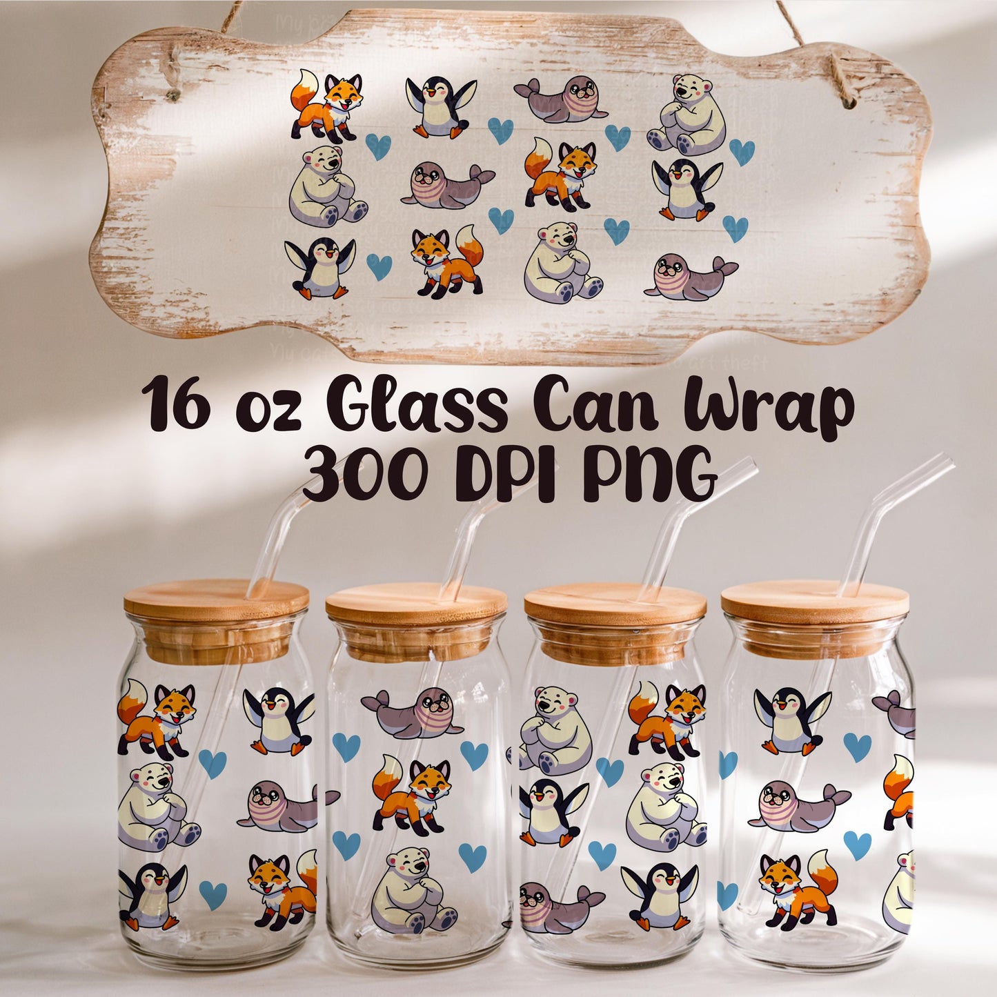 Arctic Animal Glass Can Wrap PNG