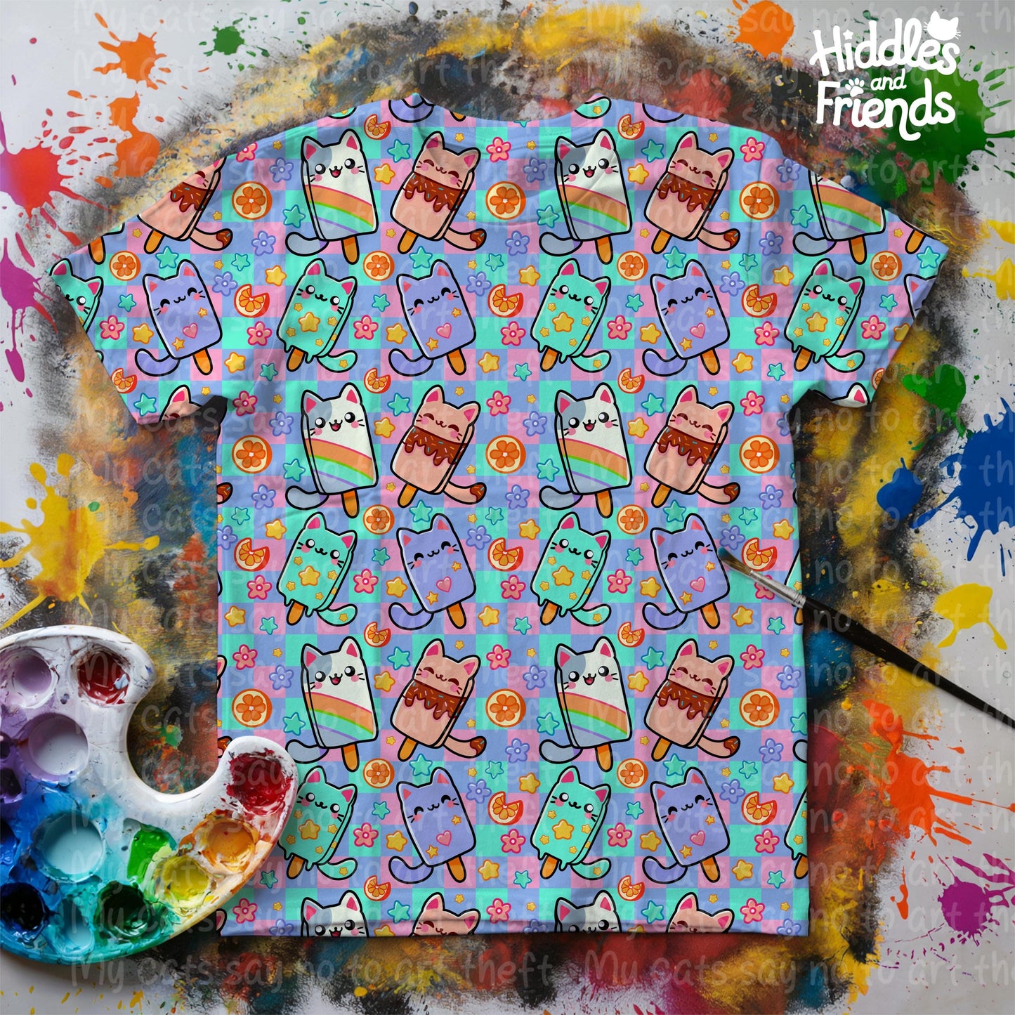 Kawaii Cat Popsicle Seamless Pattern
