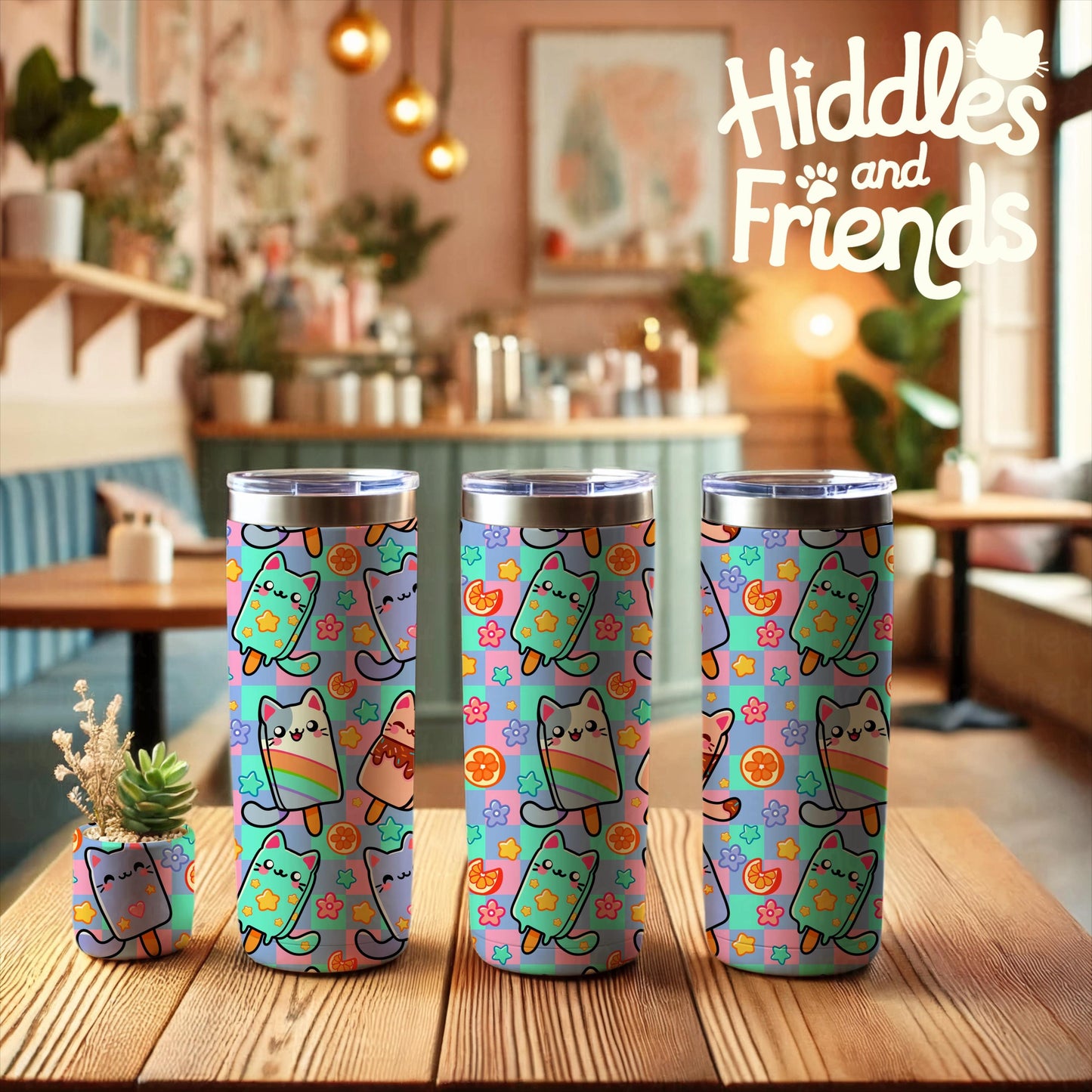 Kawaii Cat Popsicle Seamless Pattern