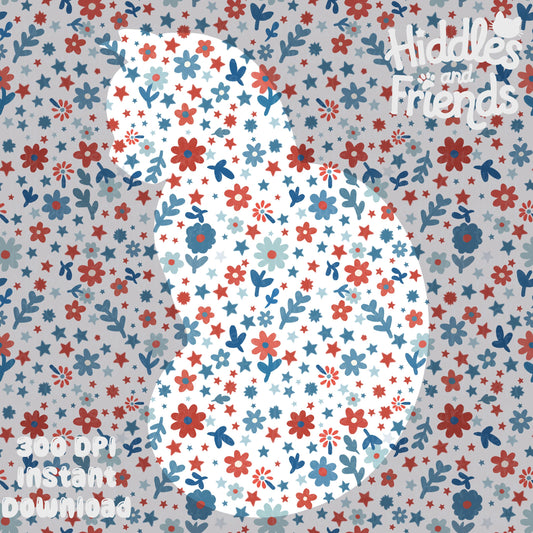Patriotic Ditsy Floral Seamless Pattern