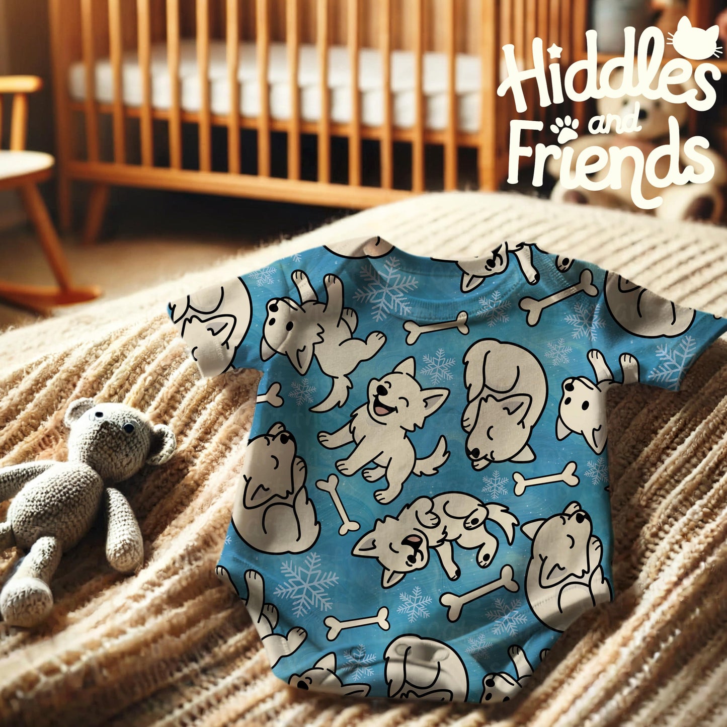 Winter Wolf Pups Seamless Pattern