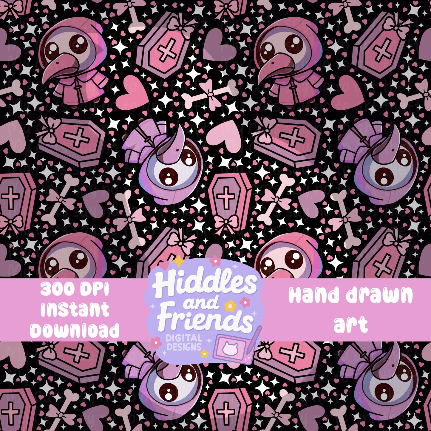 Pink Plague Doctor Seamless - Transparent Background