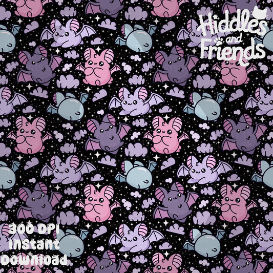 Pastel Bats Seamless Pattern - Transparent Background