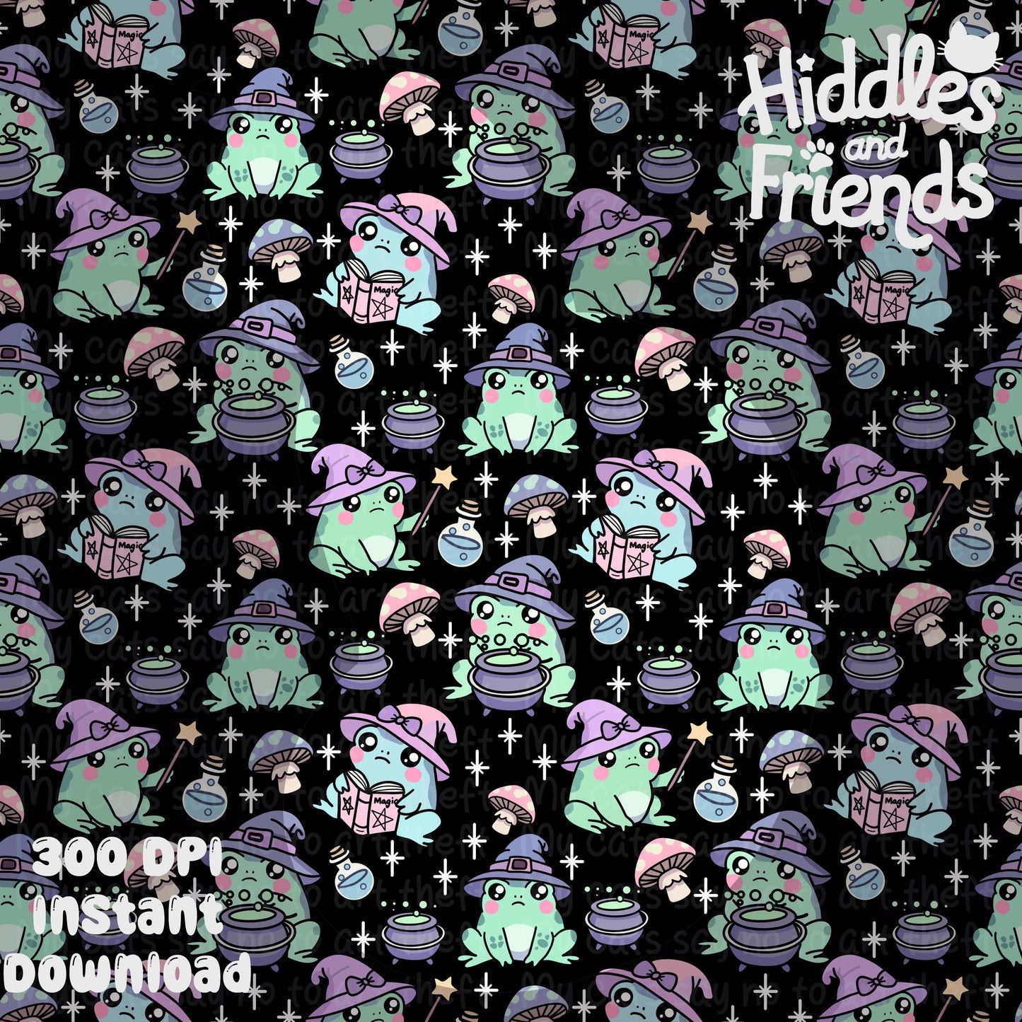 Witchy Frog Seamless Pattern - Transparent Background