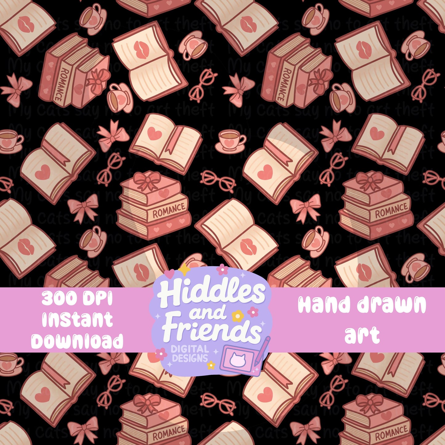 Romance Book Seamless Pattern - Transparent Background