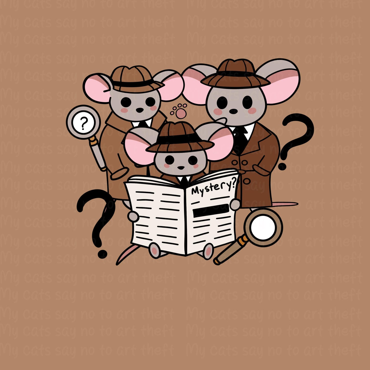 Detective Mice Digital Sticker – Mystery Noir Clipart