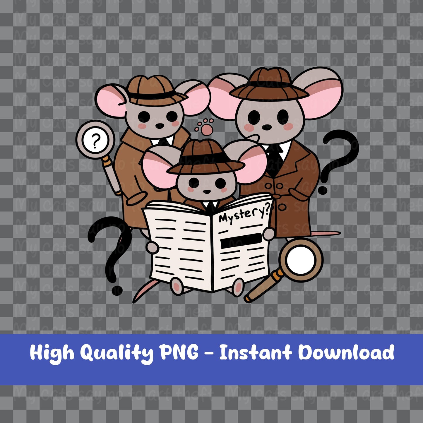 Detective Mice Digital Sticker – Mystery Noir Clipart