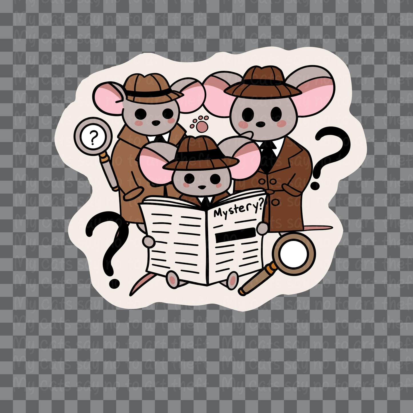 Detective Mice Digital Sticker – Mystery Noir Clipart