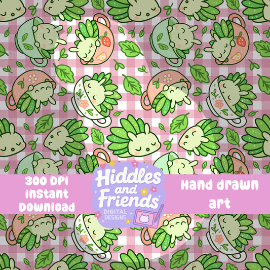 Leaf Slugs in Teacups Seamless Pattern