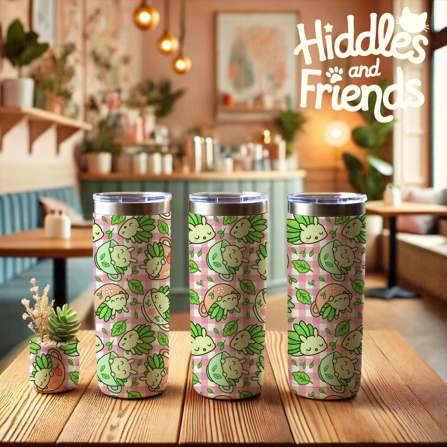 Leaf Slugs in Teacups Seamless Pattern