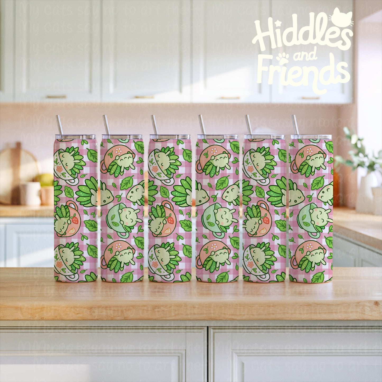 Leaf Slugs in Teacups Seamless Pattern