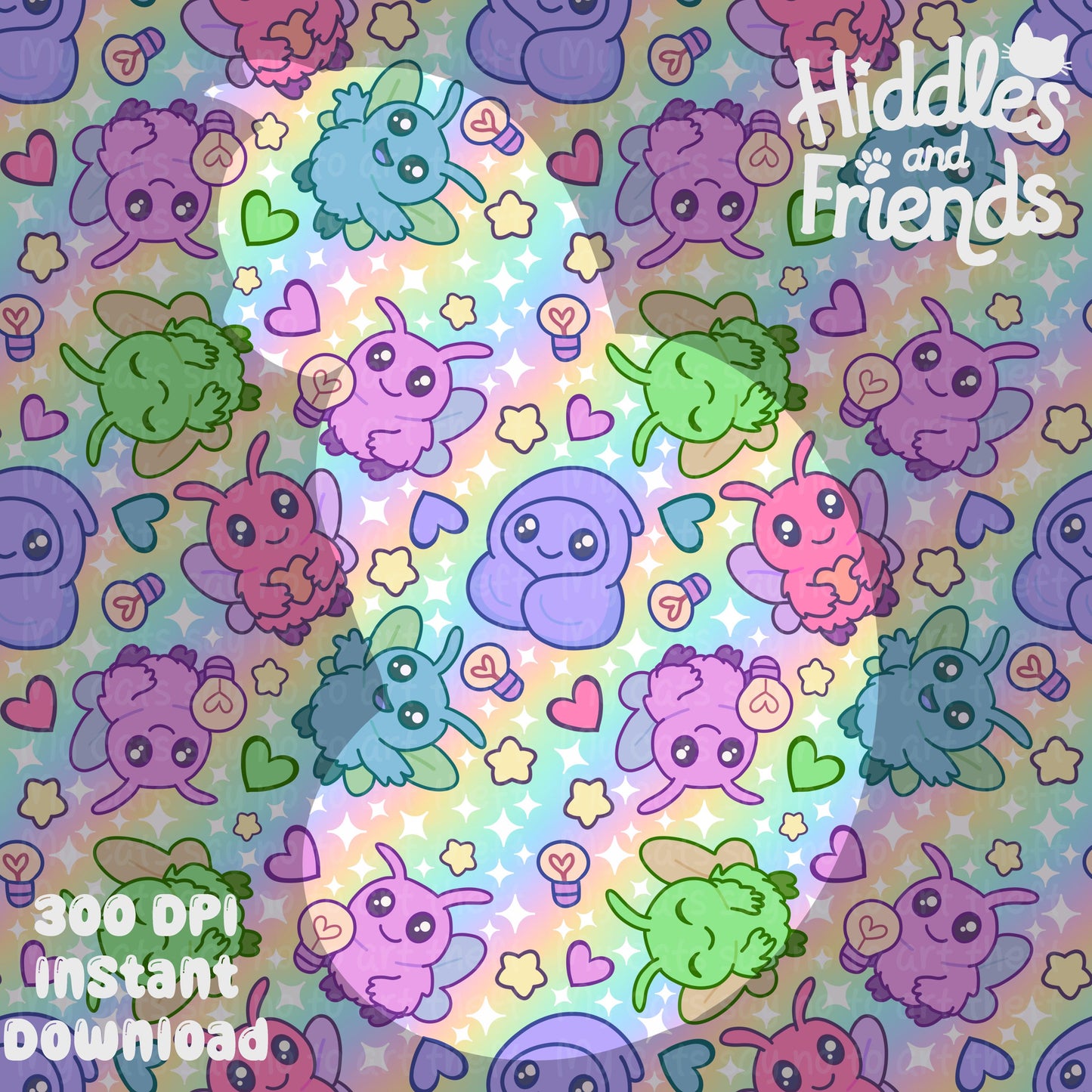 Rainbow Moth Friends Seamless Pattern