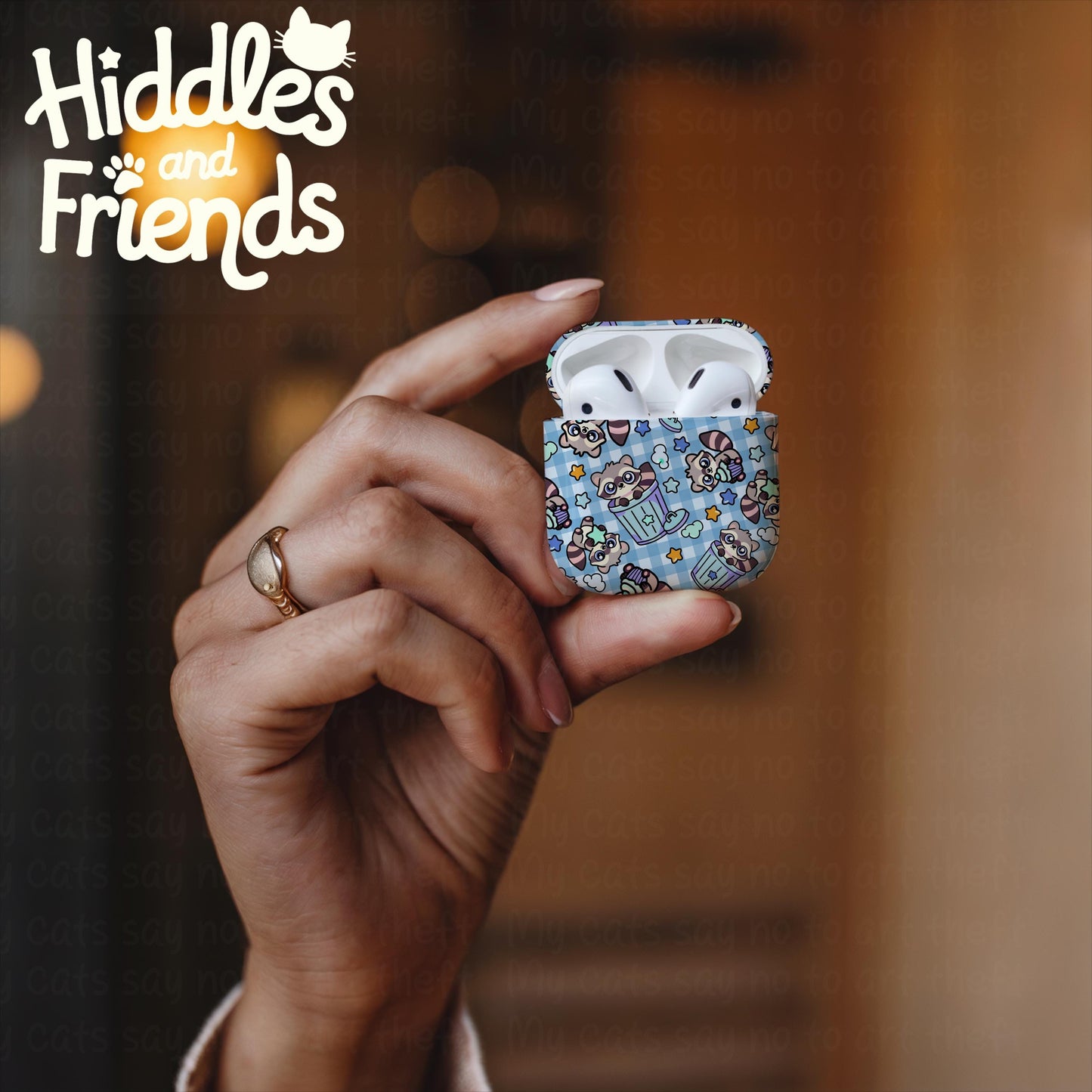 Pastel Blue Kawaii Raccoon Seamless Pattern