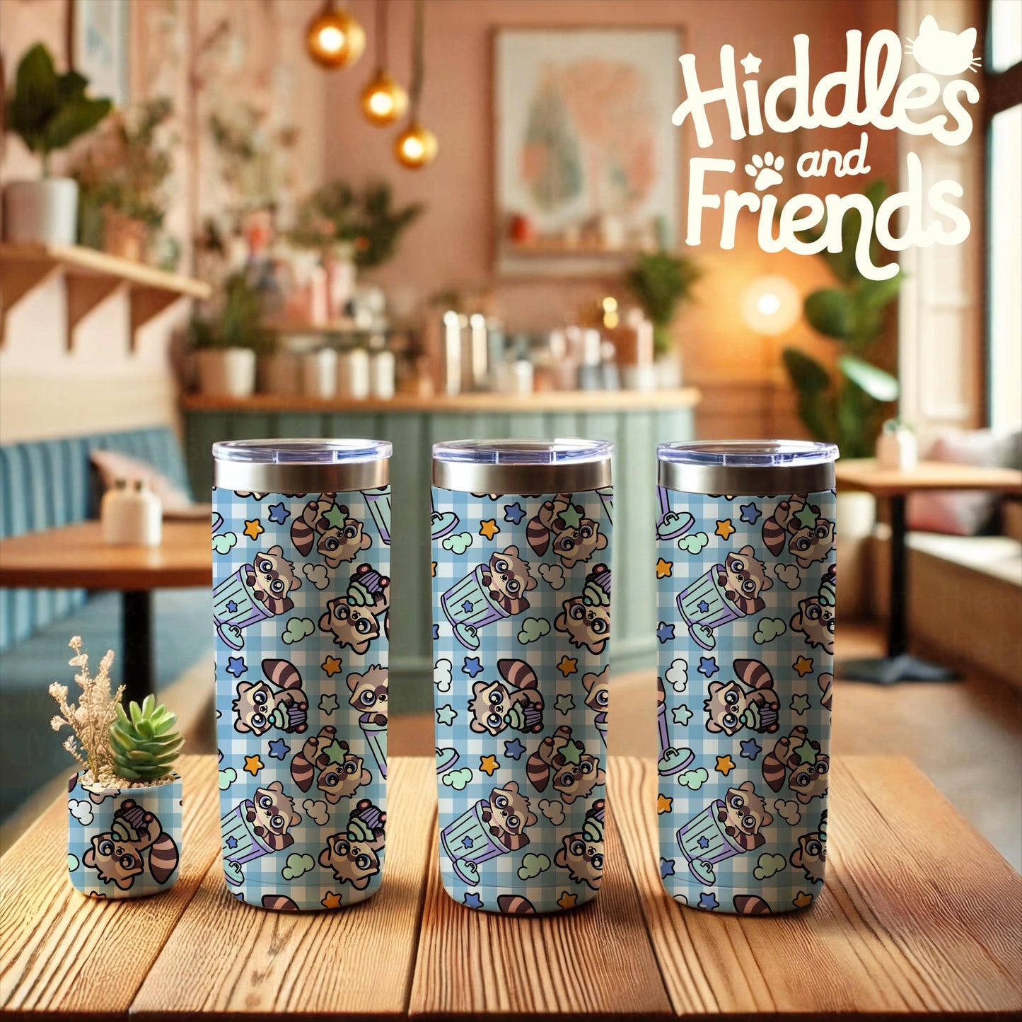 Pastel Blue Kawaii Raccoon Seamless Pattern