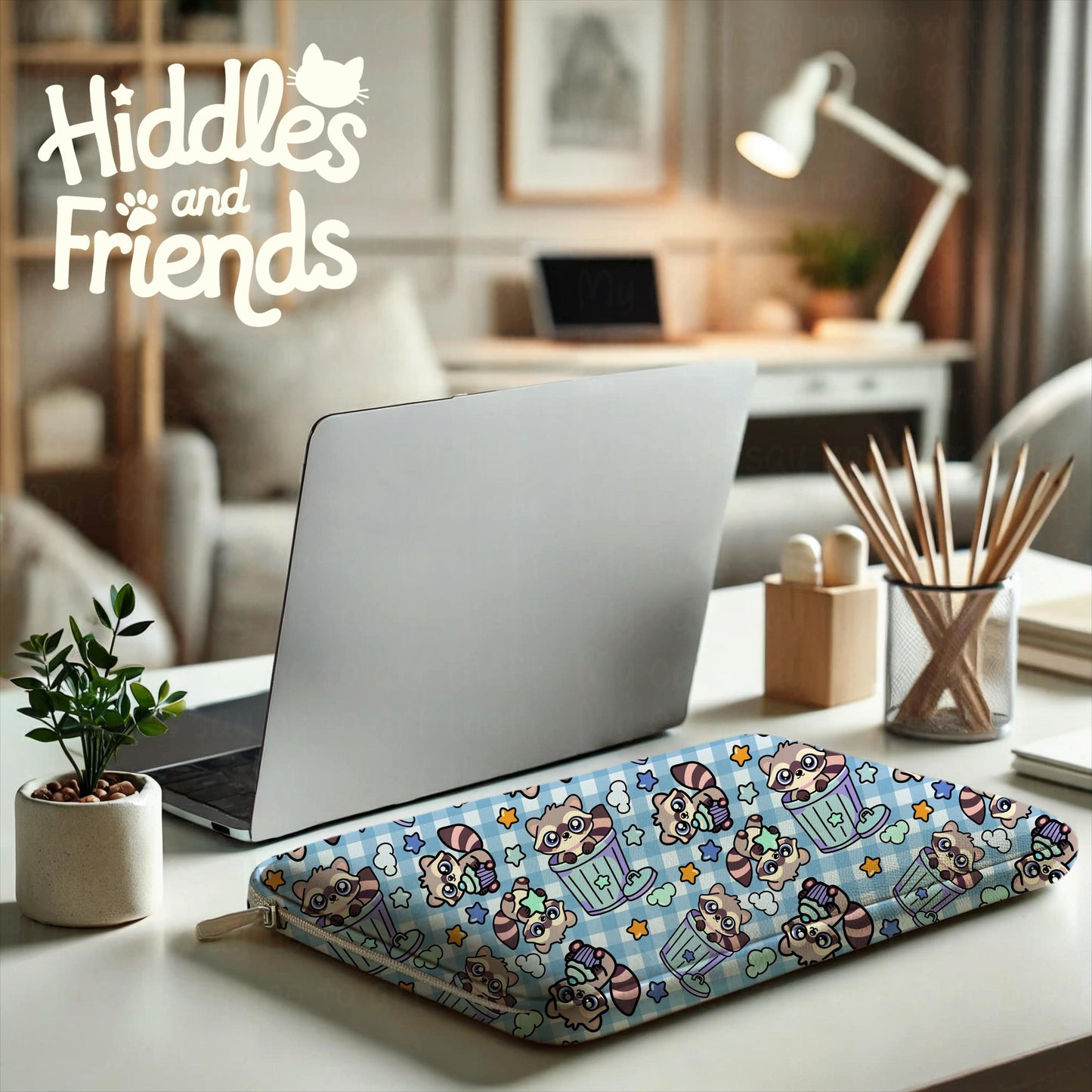 Pastel Blue Kawaii Raccoon Seamless Pattern