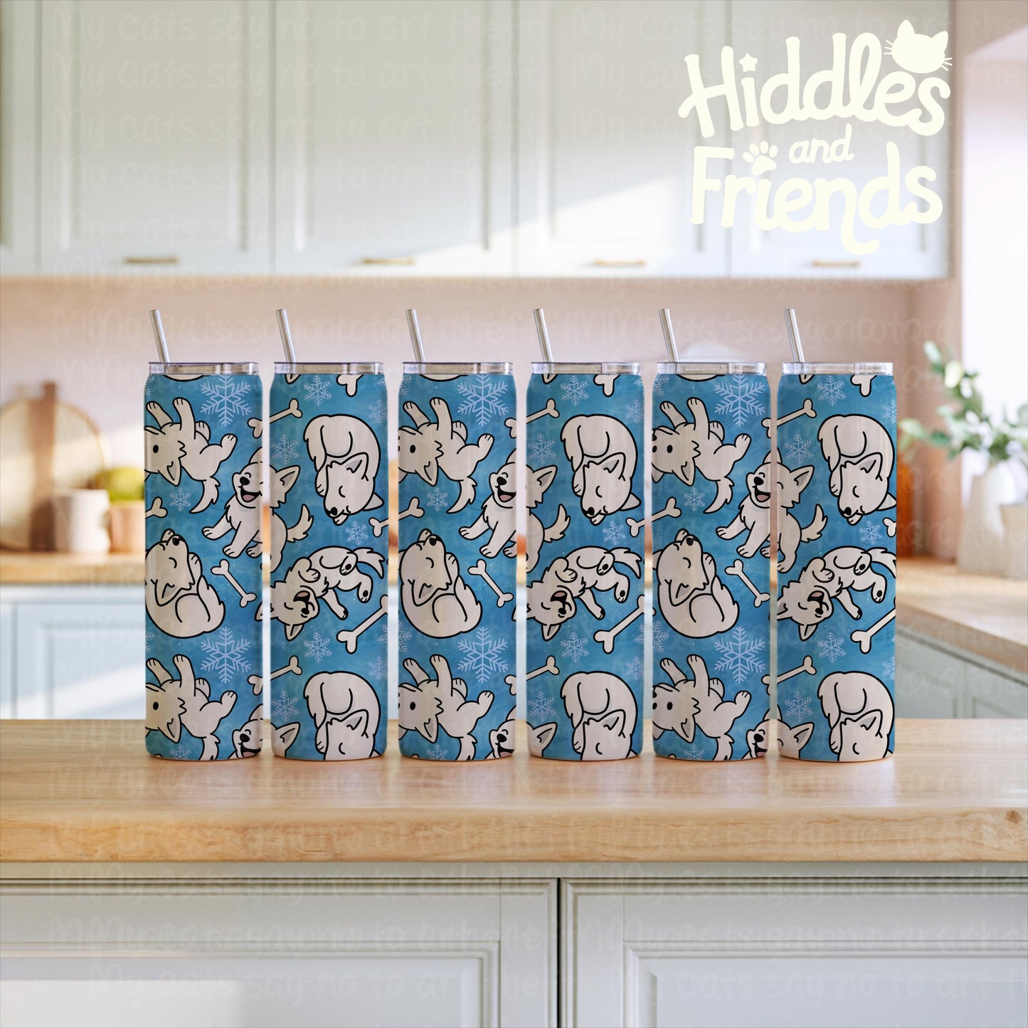 Winter Wolf Pups Seamless Pattern