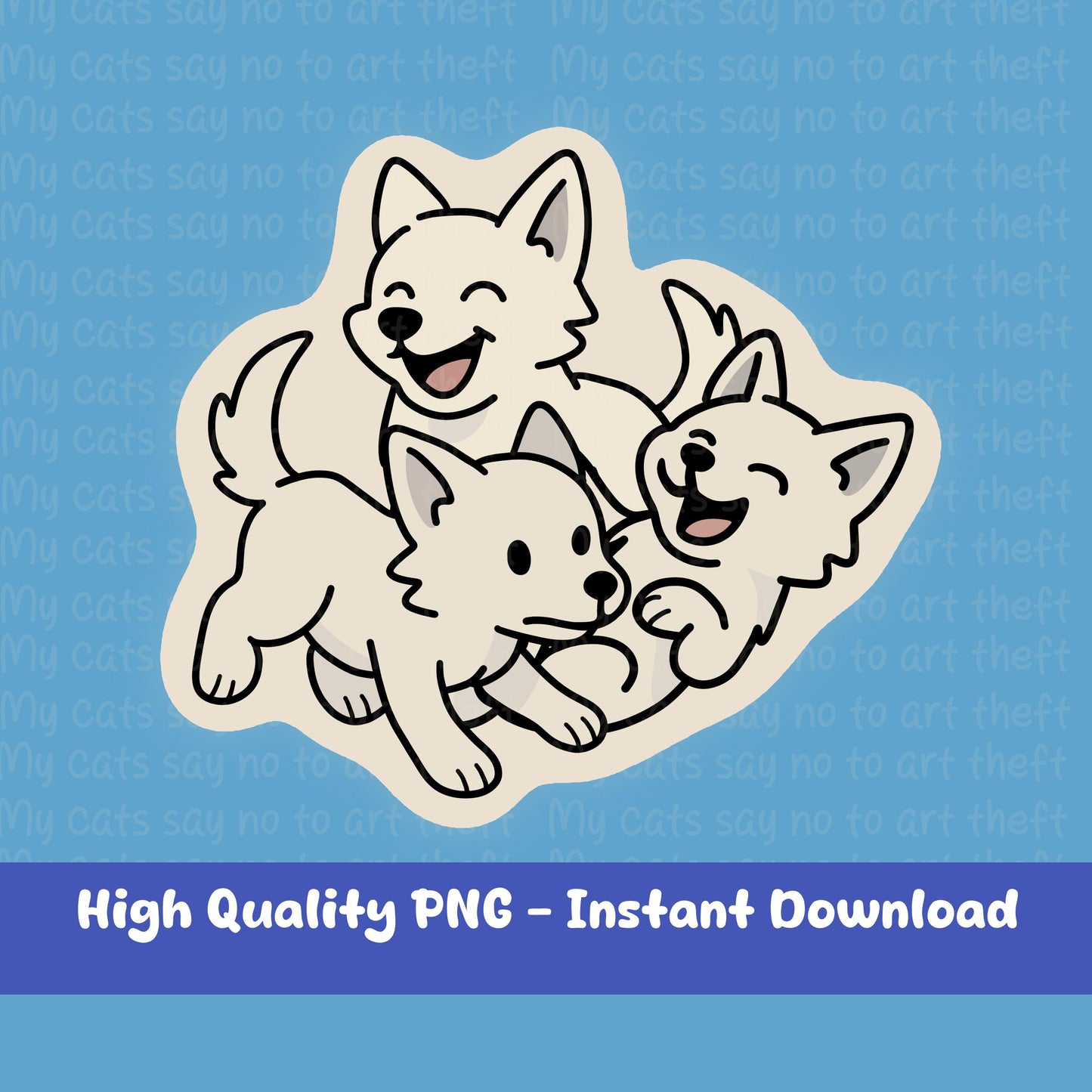 Playful Dire Wolf Pups – Cute White Wolf Digital Sticker Trio
