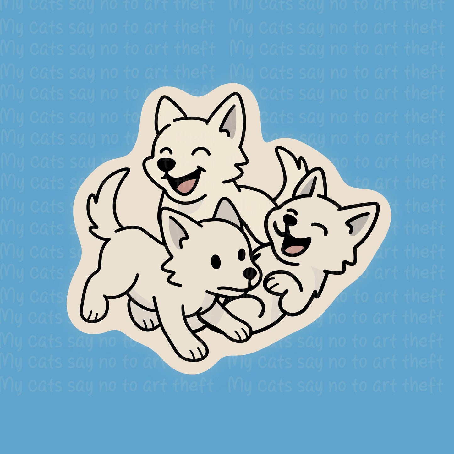 Playful Dire Wolf Pups – Cute White Wolf Digital Sticker Trio