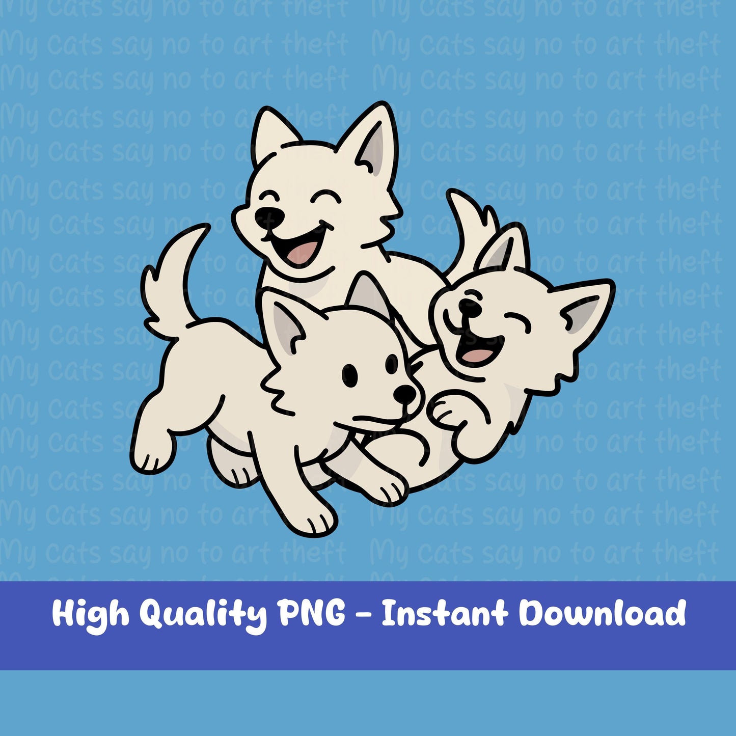 Playful Dire Wolf Pups – Cute White Wolf Digital Sticker Trio