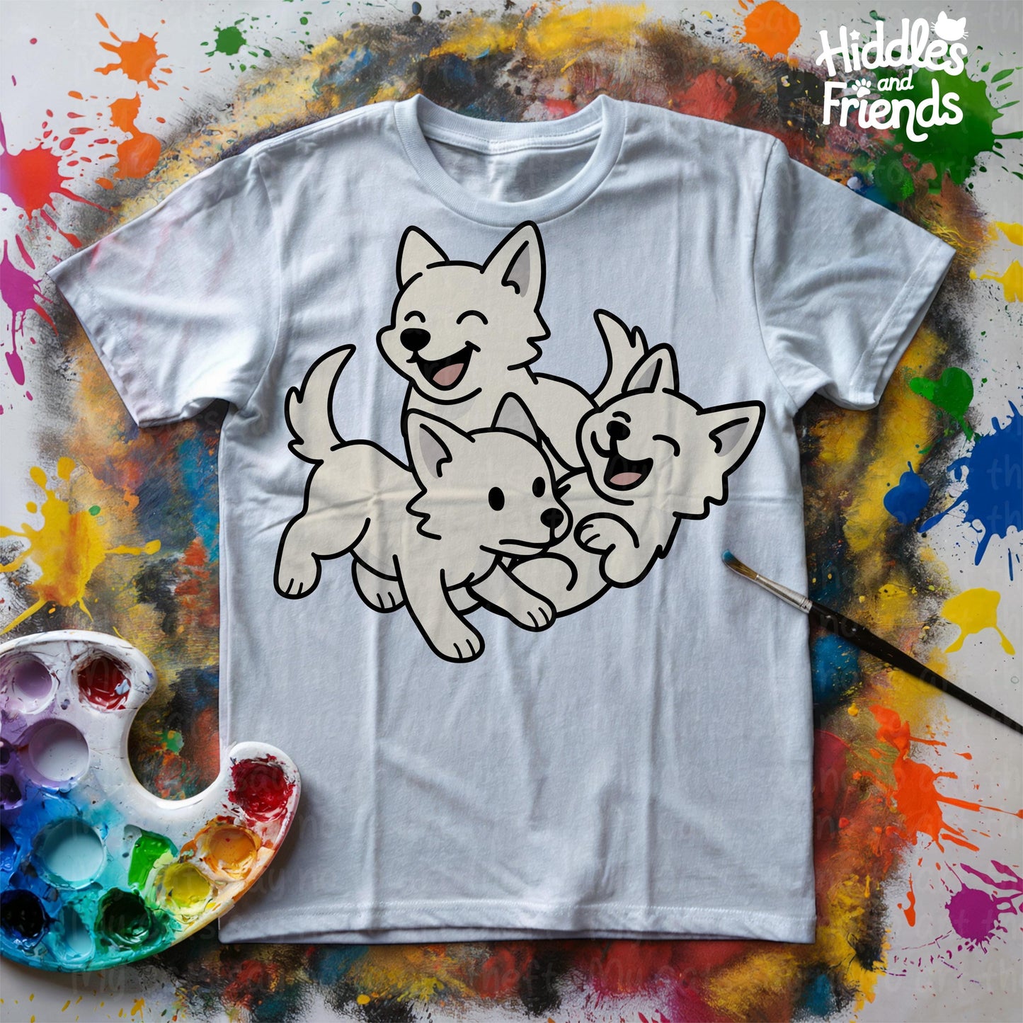 Playful Dire Wolf Pups – Cute White Wolf Digital Sticker Trio