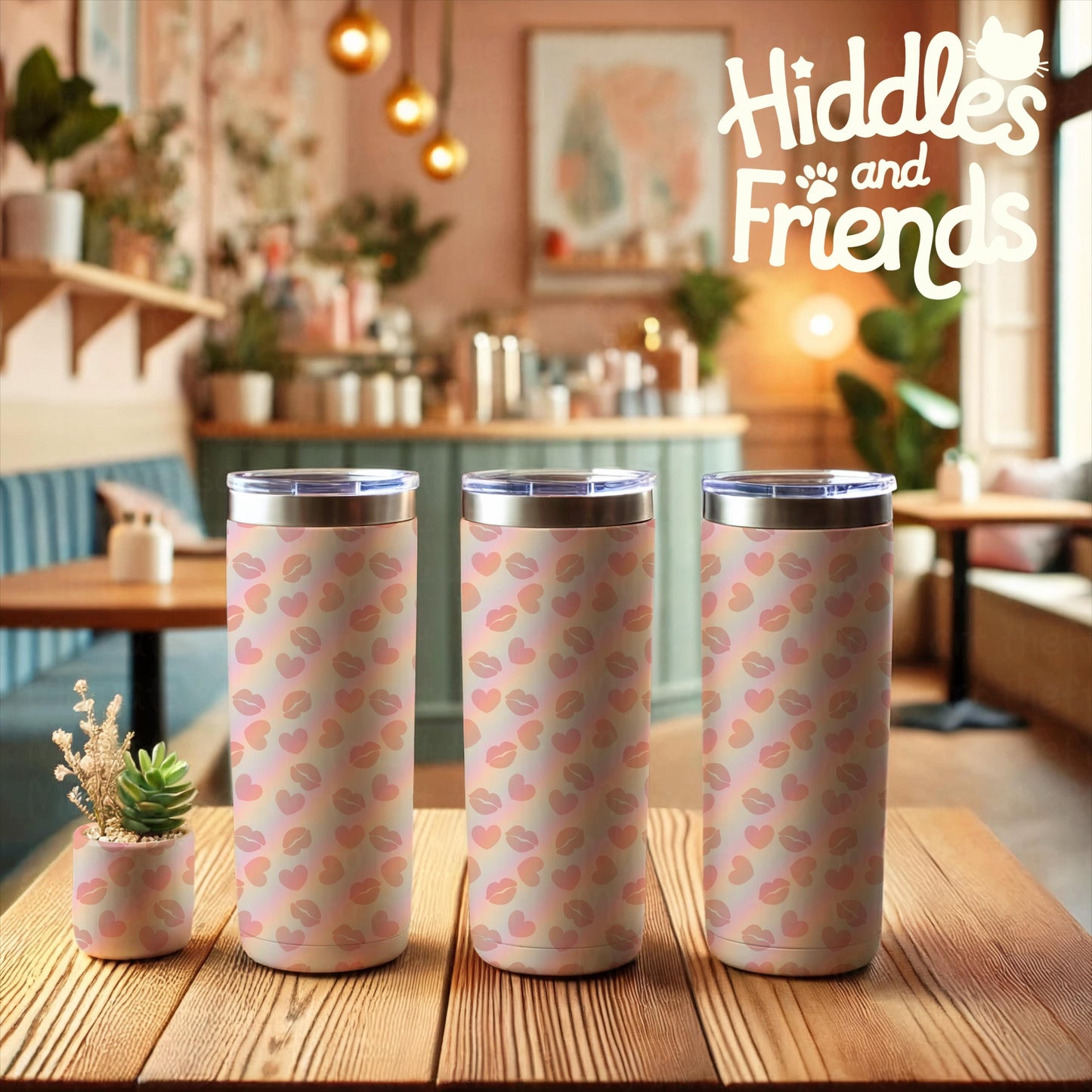 Heart and Kiss Background – Romantic Pink PNG Pattern