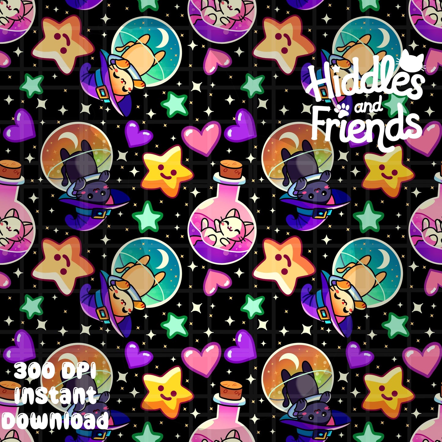 Potion Cats Seamless Pattern - Transparent Background