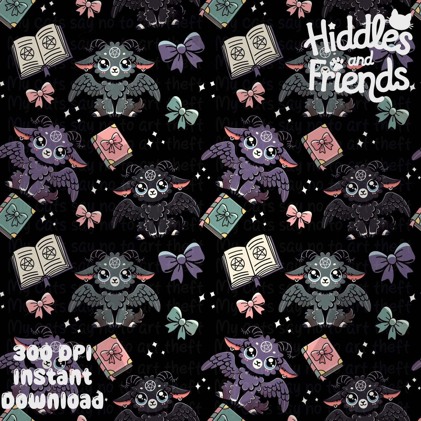 Baphomet Spellbooks & Bows Seamless Pattern - Transparent Background