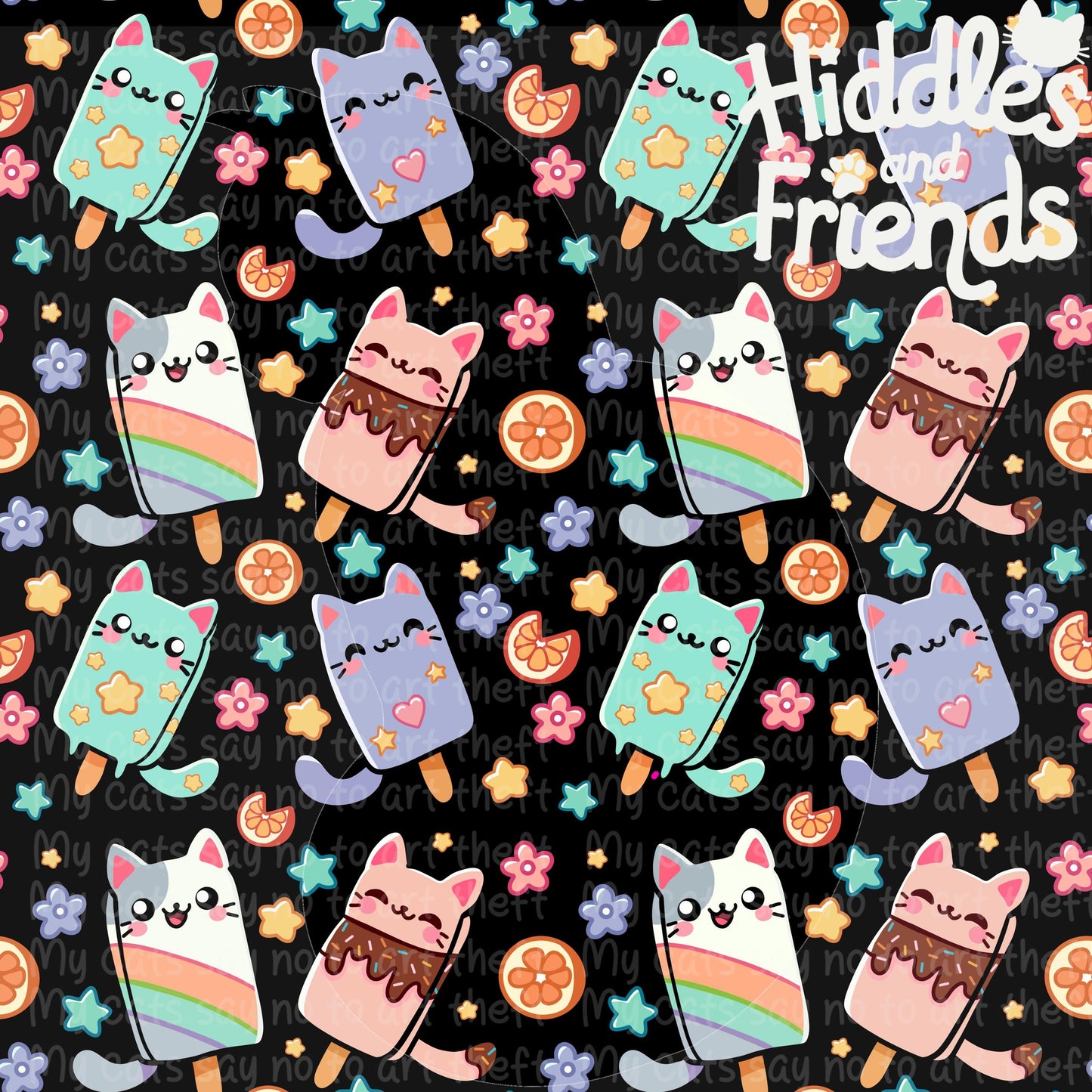 Kawaii Cat Popsicle Seamless Pattern – Transparent Background